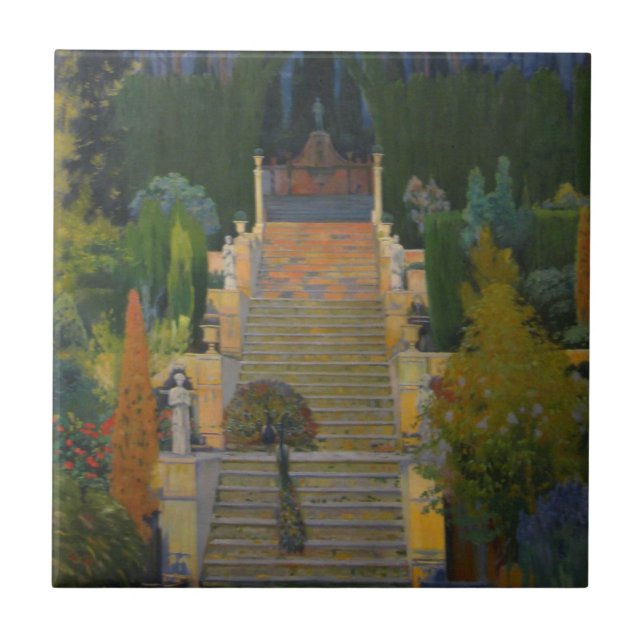 Stately Garden in Mallorca (by Santiago Rusiñol) Tile (Front)