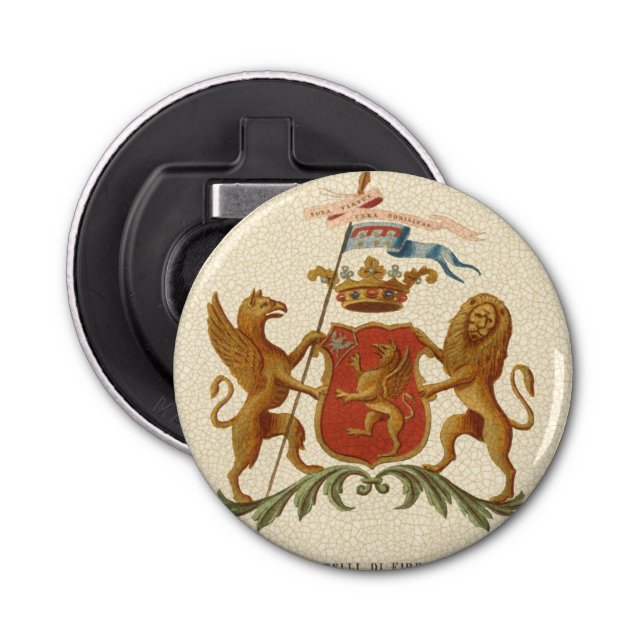 Stately Heraldic Badge with Griffin and Lion Bottle Opener (Front)
