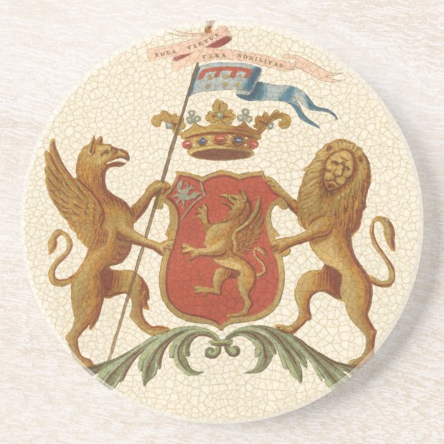 Stately Heraldic Badge with Griffin and Lion Coaster (Front)