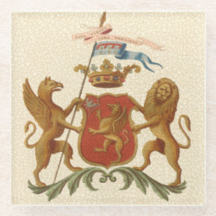 Stately Heraldic Badge with Griffin and Lion Glass Coaster