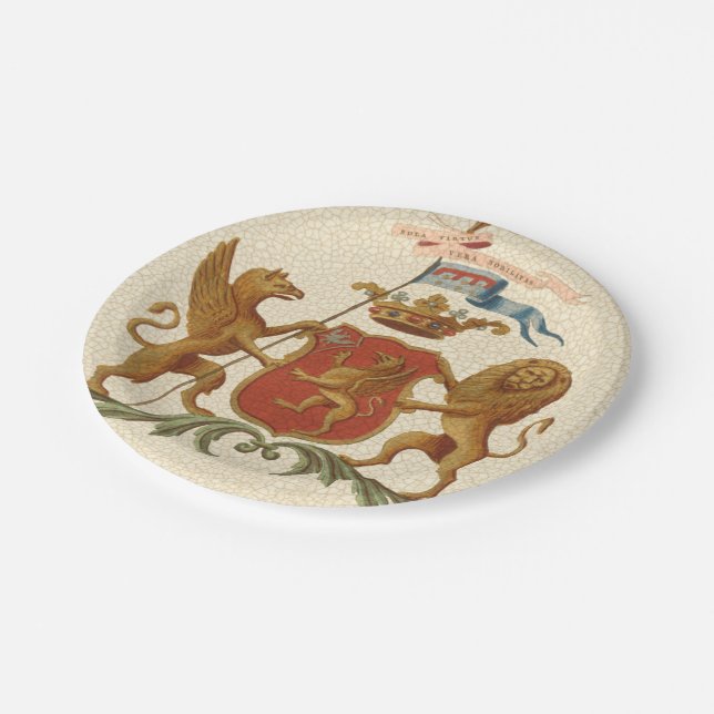 Stately Heraldic Badge with Griffin and Lion Paper Plate (Angled)