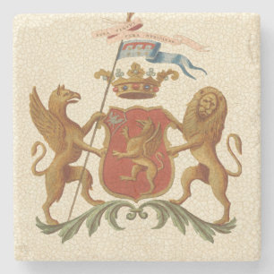 Stately Heraldic Badge with Griffin and Lion Stone Coaster