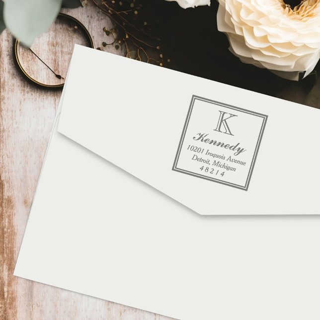 Stately Square Monogram Initial Return Address Self-inking Stamp (Creator Uploaded)