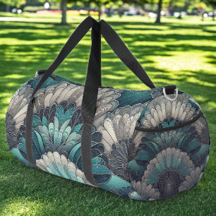 Statement Art Nouveau Blue Silver Fans Duffle Bag