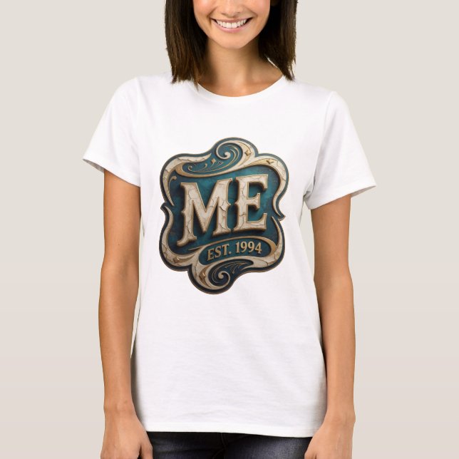 Statement Gold ME EST 1994 Text Design T-Shirt (Front)