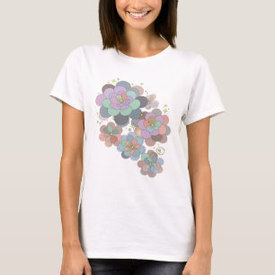 Statement Grey FLOWERS AND STARS Artistic Motif T-Shirt