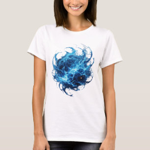 Statement Silver BLUE FLAME BALL Bold Design T-Shirt
