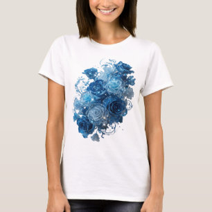 Statement Silver BLUE ROSES Text Design T-Shirt