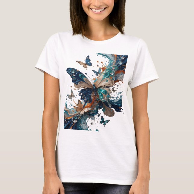Statement Silver BUTTERFLY MAGIC Wearable Art T-Shirt (Front)