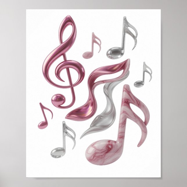 Statement Silver MUSIC IN EVERY NOTE 3D Text Art Poster (Front)