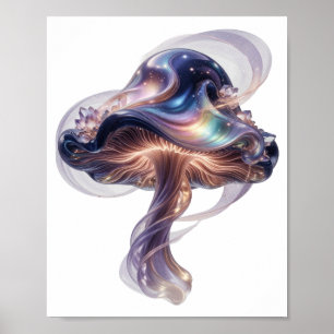 Statement Silver SPACE MUSHROOM Artistic Motif Poster