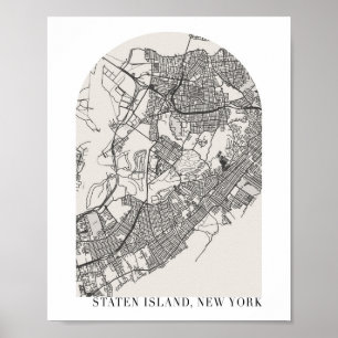 Staten Island New York Boho Arch Street Map Poster