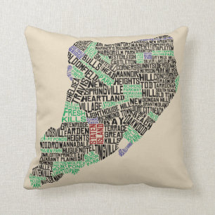 Staten Island NY Typography Map Cushion