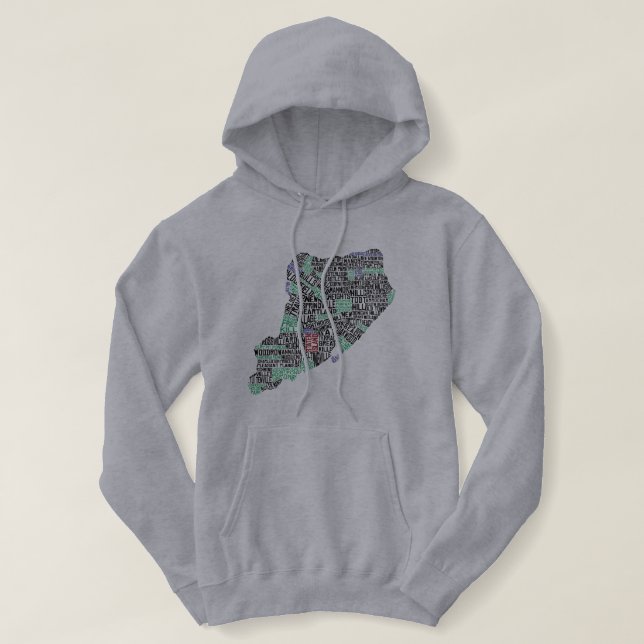 Staten Island NY Typography Map Hoodie (Design Front)