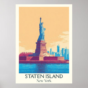 Staten Island NY Vintage Statue of Liberty Art Poster