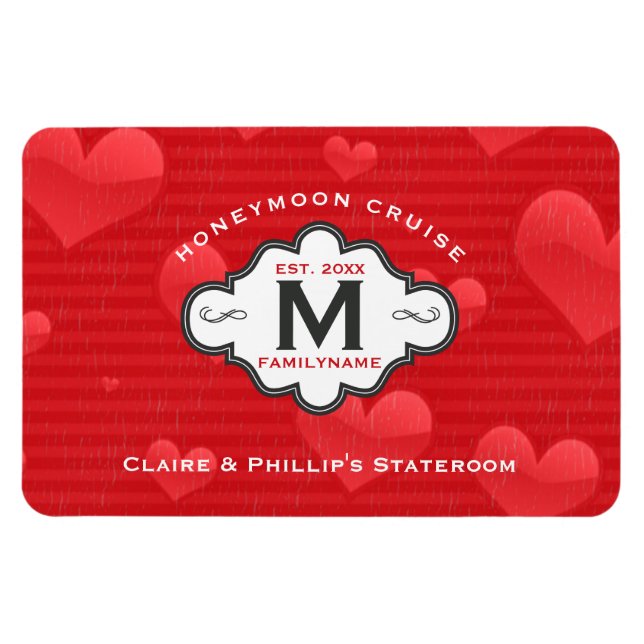 Stateroom Door Marker Honeymoon Cruise Red Hearts Magnet (Horizontal)