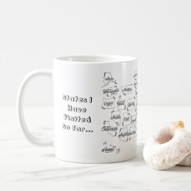 "States I Have Visited So Far..." Colour-In USA Mu Coffee Mug (With Donut)