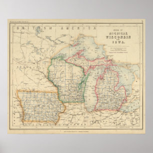 States of Michigan, Wisconsin and Iowa Poster