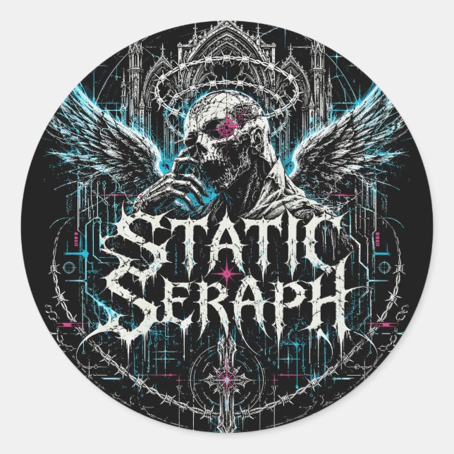 Static Seraph Gothic Cyberpunk Graphic Classic Round Sticker (Front)