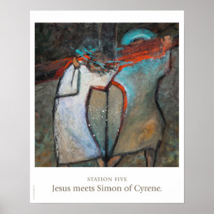 Station Five: Jesus meets Simon of Cyrene poster. Poster