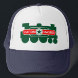 Station Master's Railway Train Trucker Hat<br><div class="desc">This fun Station Master's hat has a train with the title Station Master design. This railway hat makes a great gift for train enthusiasts, railway enthusiasts or anyone who likes trains! Train Driver's hat also available!</div>