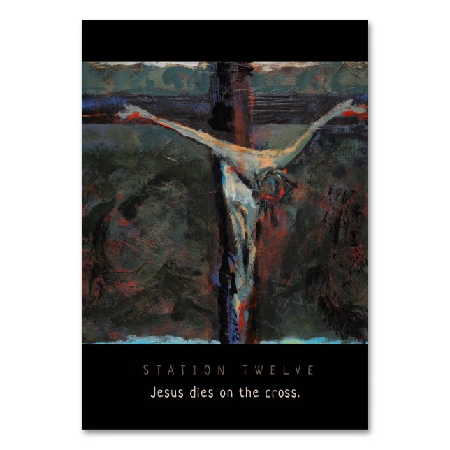 Station Twelve, Jesus dies on cross, Prayer Card (Front)