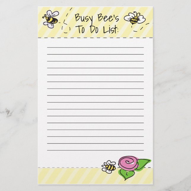 Stationary Busy Bee's To Do List Stationery (Front)
