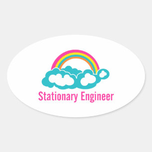 Stationary Engineer Cloud Rainbow Oval Sticker