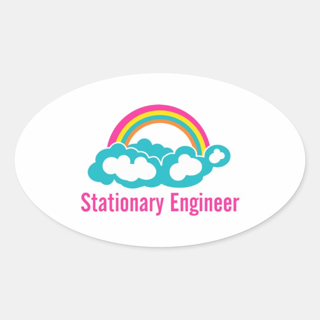 Stationary Engineer Cloud Rainbow Oval Sticker (Front)