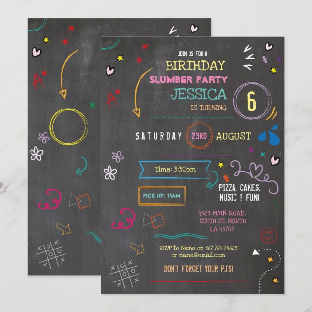 Stationary Party Craft Pens Art Chalk Birthday Invitation (Front/Back)