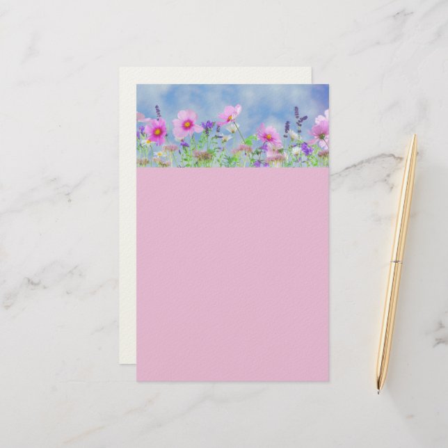 Stationary Pink And Blue Floral Trimmed Writings  Stationery (Front/Back In Situ)