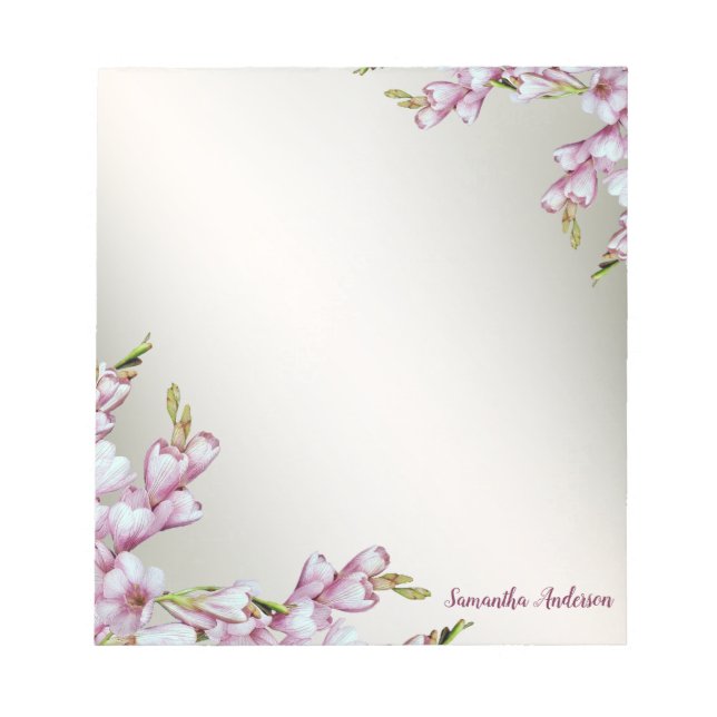 Stationary Pink White Flowers Rustic Elegant Notepad (Front)
