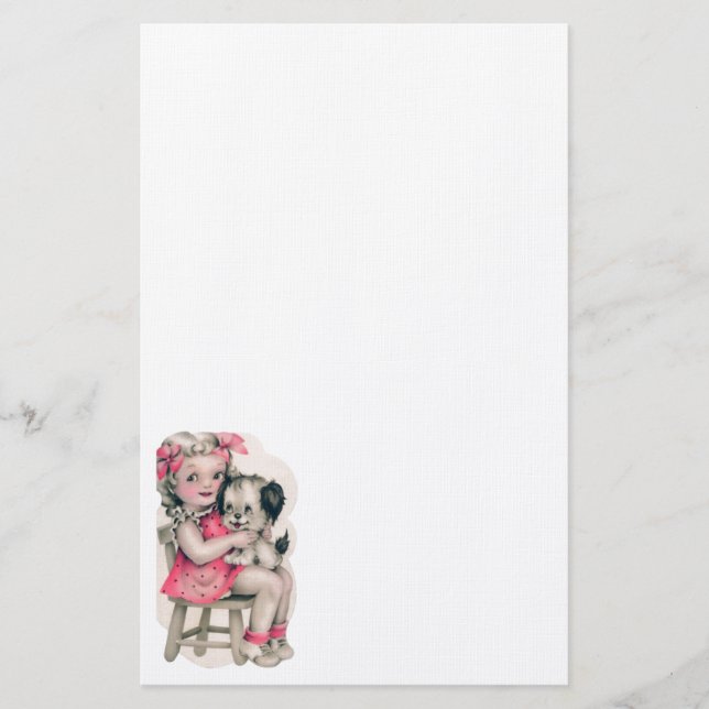 Stationary Vintage Girl & Puppy Stationery (Front)