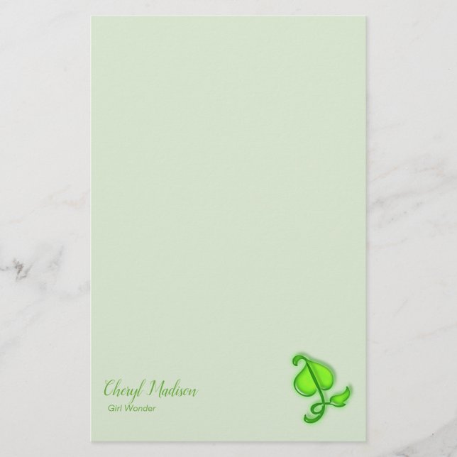 Stationery - 3D Green Leaf with Name (Front)