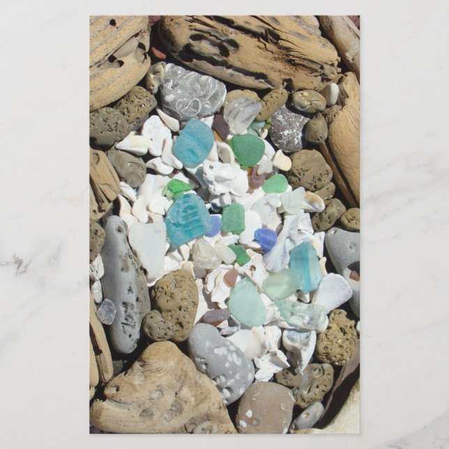Stationery Beach Combers Blue Sea Glass Fossils (Front)
