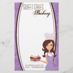 Stationery - Brunette Baker Purple Cup Cakes Bake
