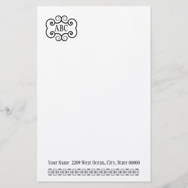 Stationery Linen Paper/ White Colour Monogram (Front)