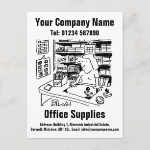 Stationery Office Supplies Cartoon to Personalise Postcard