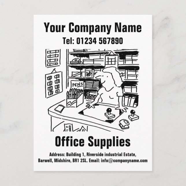 Stationery Office Supplies Cartoon to Personalise Postcard (Front)