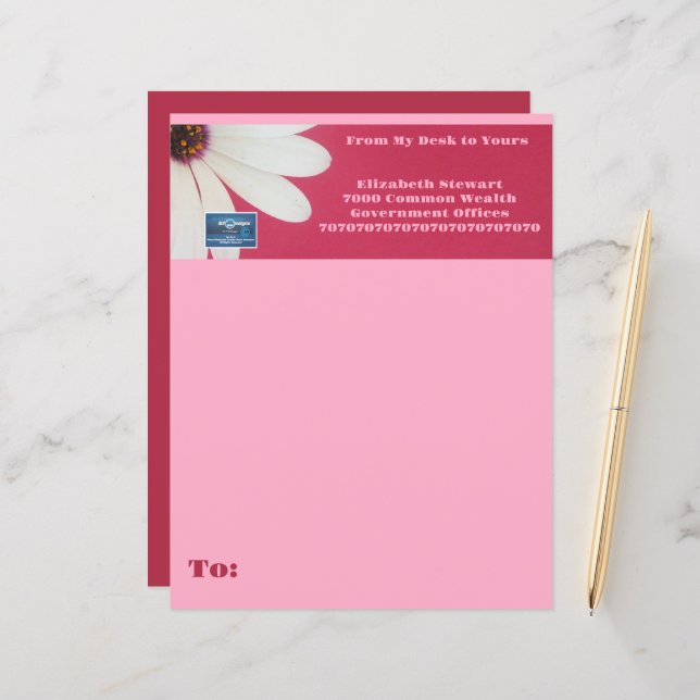 Stationery Paper (Pink Daisy B) RFPMDesigns ©️2024 (Front/Back In Situ)