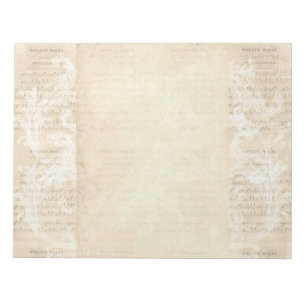 Stationery Paper Vintage Music Sheet Cream Blush Notepad