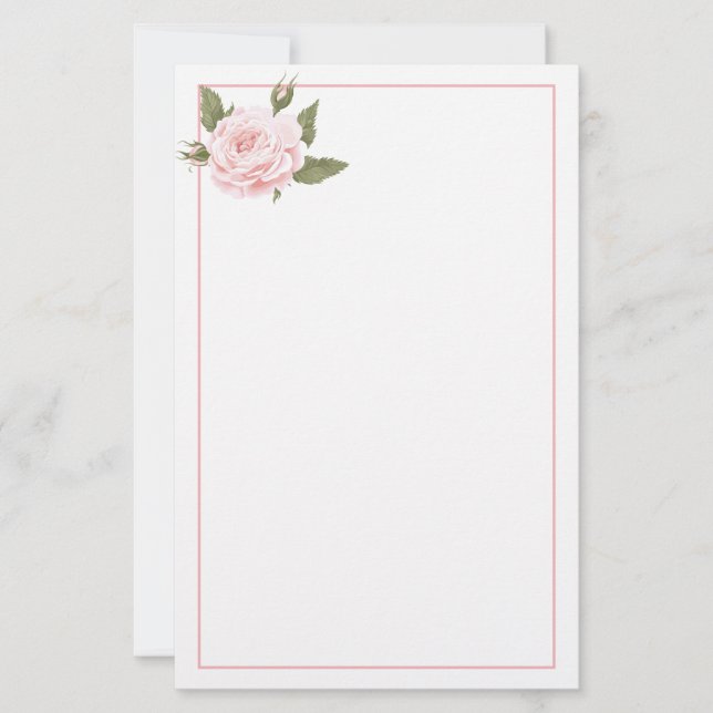 Stationery Paper-Vintage Pink Rose (Front)