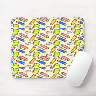 Stationery pattern on yellow mouse mat
