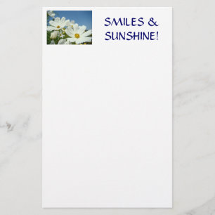 STATIONERY White DAISY FLOWERS Smiles Sunshine!