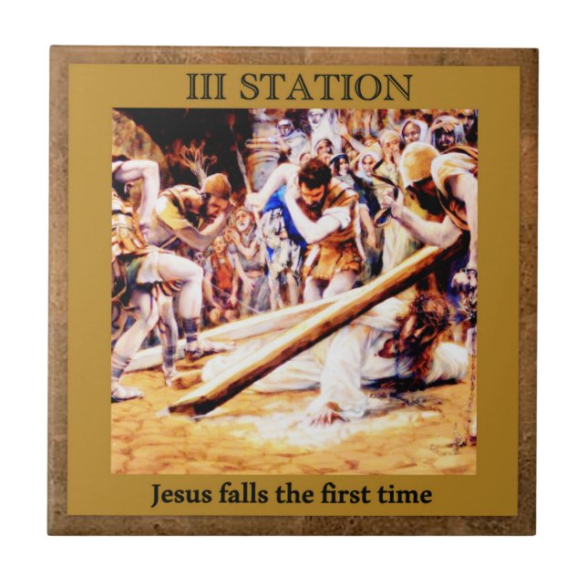 Stations of the Cross #3 of 15 Jesus Falls 1st X Tile (Front)