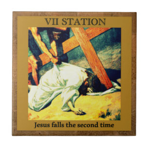 Stations of the Cross #7 of 15 Jesus falls 2nd X Tile