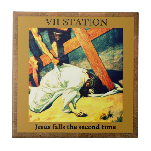 Stations of the Cross #7 of 15 Jesus falls 2nd X Tile (Front)