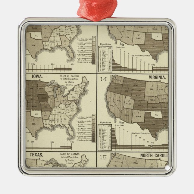 Statistical United States lithographed maps Metal Tree Decoration (Front)