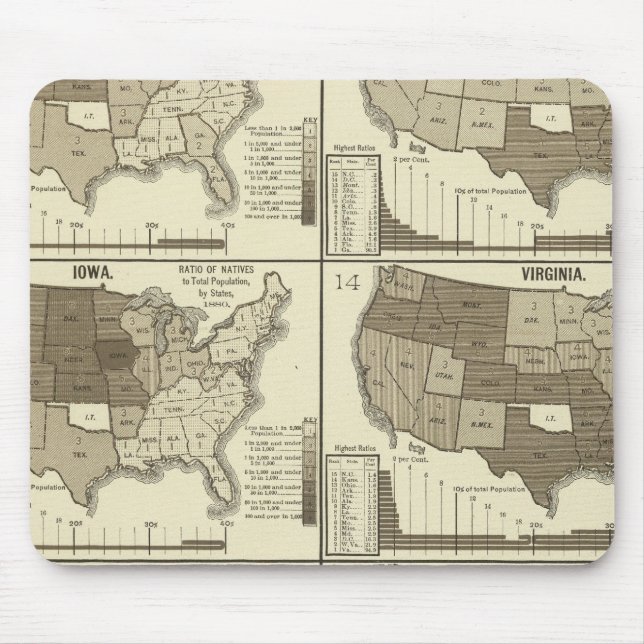 Statistical United States lithographed maps Mouse Mat (Front)