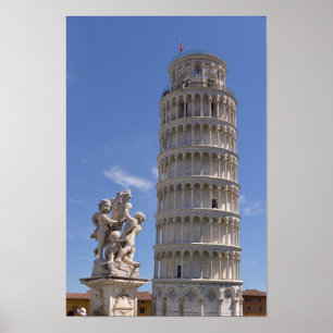 Statue and leaning Tower of Pisa Poster